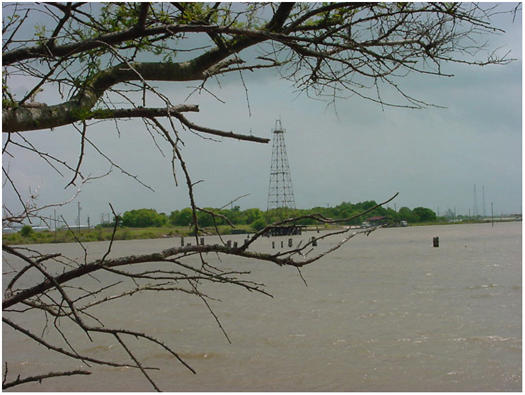 Last standing Oil Derrick at mouth of Goose Lake on Tabbs Bay - Baytown, Texas