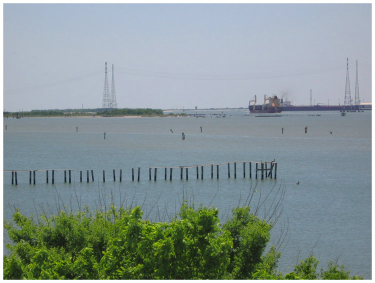 From Baytown Texas South across the Fred Hartman bridge looking to Hog Island 